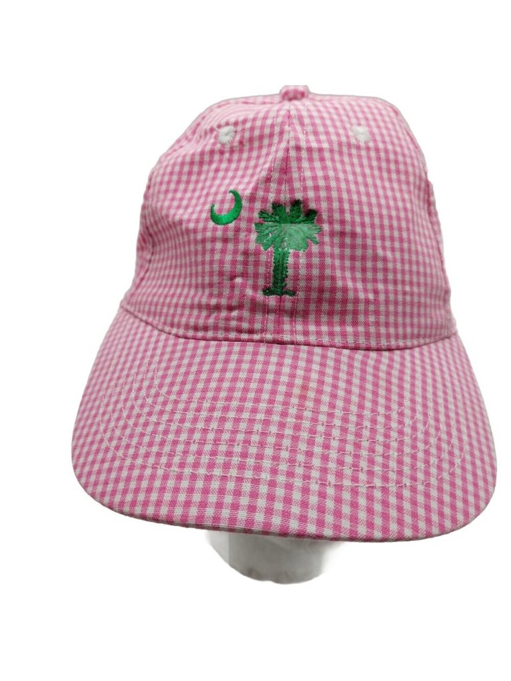 Palmetto Crescent Moon Plaid Picnic Cap Green Palm Tree Pink Gingham Strapback